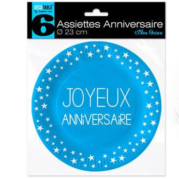 6 Grandes Assiettes "Joyeux Anniversaire" – Bleu 6 Grandes Assiettes "Joyeux Anniversaire" – Bleu