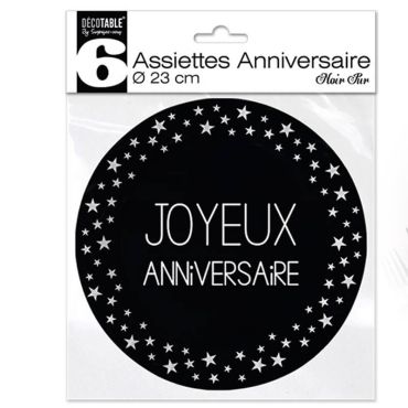 6 Grandes Assiettes "Joyeux Anniversaire" - Noir 6 Grandes Assiettes "Joyeux Anniversaire" - Noir