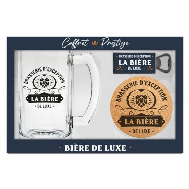 Coffret bière de luxe avec chope, dessous de verre et décapsuleur | jourdefete.com