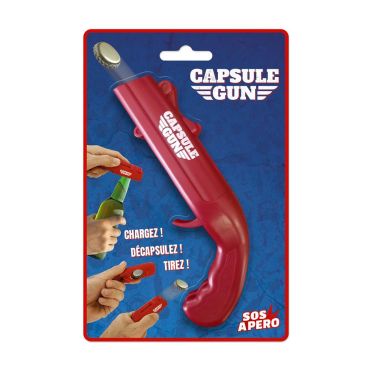 Décapsuleur Capsule Gun rouge en forme de pistolet pour soirées fun | jourdefete.com