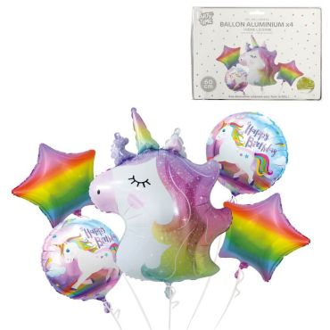 4 Ballons en aluminium thème Licorne