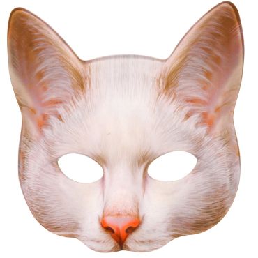 Masque chat réaliste en tissu demi-visage blanc et rose | jourdefete.com