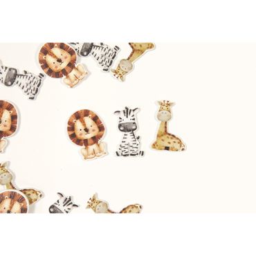 Confettis de table animaux de la savane en bois pour déco d'anniversaire pour enfant | jourdefete.com