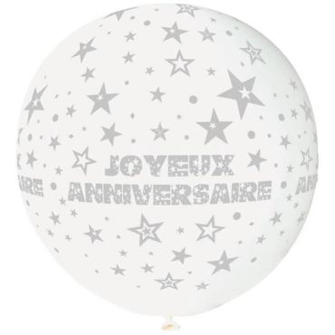 Ballon géant rond joyeux anniversaire couleur blanc | jourdefete.com
