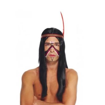 Perruque indien apache avec bandeau et plume pour adulte | jourdefete.com