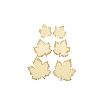 6 Confettis Feuilles d'Erable en Bois Naturel et Paillettes Or de 3 à 5 cm