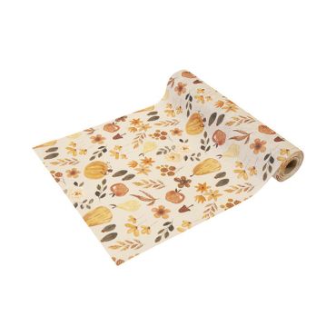 Chemin de table en toile motifs citrouilles et feuillages d'automne 4m | jourdefete.com