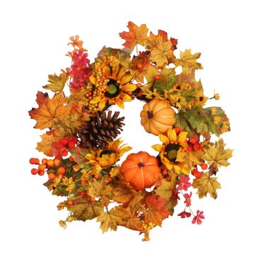 Couronne automnale décorative avec tournesols citrouilles et pommes de pin 50 cm | jourdefete.com Couronne automnale décorative avec tournesols citrouilles et pommes de pin 50 cm | jourdefete.com