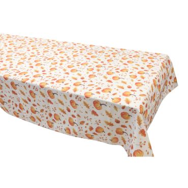 Nappe en toile coton avec imprimé de citrouilles et feuilles de 140 x 240 cm | jourdefete.com