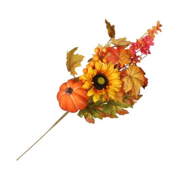 Pic décoratif automnal avec citrouille orange tournesol et baies 60 cm | jourdefete.com Pic décoratif automnal avec citrouille orange tournesol et baies 60 cm | jourdefete.com