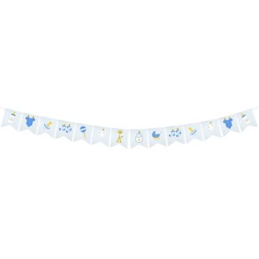 Guirlande avec 14 Fanions en Papier - Baby Shower - Bleu | jourdefete.com