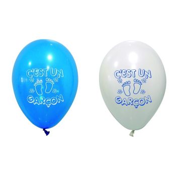  Ballons de Baudruche Blanc et Bleu "C'est un Garçon !"