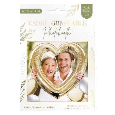 Ballon cadre photobooth en forme de cœur doré | jourdefete.com