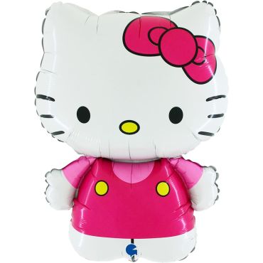 Ballon gonflable en forme de Hello Kitty avec robe fuschia et nœud rose | jourdefete.com