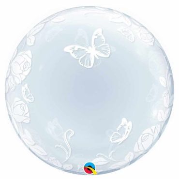 Ballon Hélium Bubble Roses et Papillons