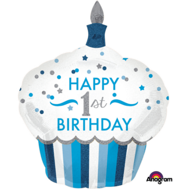 Ballon Joyeux Premier Anniversaire - Bleu Holographique