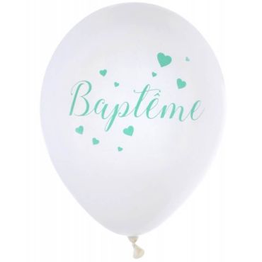 8 Ballons de Baudruche "Baptême" - Vert Menthe | jourdefete.com