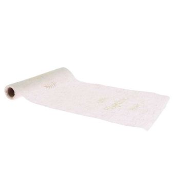 Chemin de table baptême en tissu effet lin et or pour décoration élégante | jourdefete.com