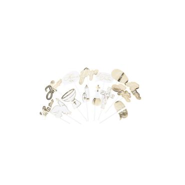 Kit Photobooth Baptême Jolis Brins Blanc Et Or 14 Pièces | jourdefete.com