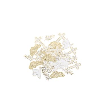 100 Confettis Baptême Jolis Brins Blancs et Or | jourdefete.com