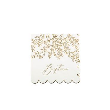 16 Serviettes Baptême Jolis Brins Blanches et Or 33 x 33 cm 3 Plis | jourdefete.com