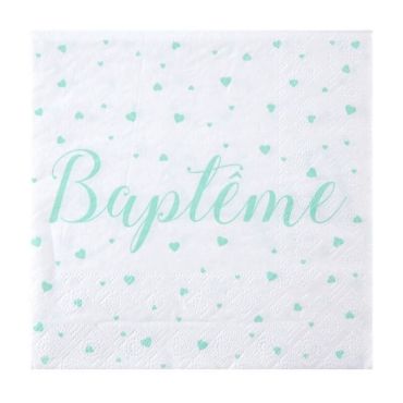20 Serviettes Baptême - Vert Menthe | jourdefete.com
