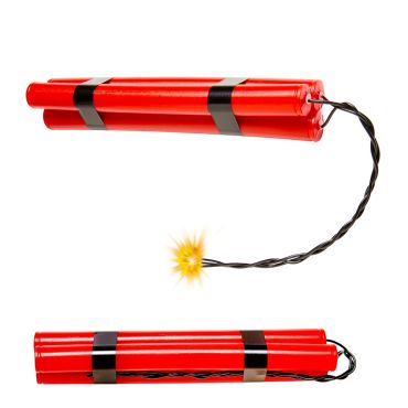 Fausse dynamite rouge en plastique avec mèche allumée, 25 cm | jourdefete.com