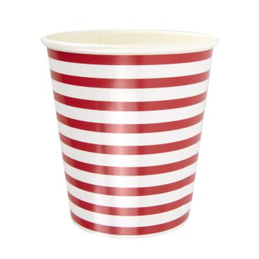 Gobelets en carton à rayures horizontales rouges et blanches style bayadère vintage | jourdefete.com