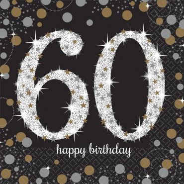 16 Serviettes 60 Ans - Argent / Noir