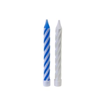 Sachet de 10 Bougies d'Anniversaire et Bobèches Striées - Bleu