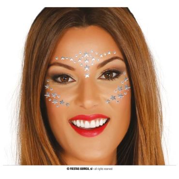 Bijoux de visage adhésifs - Étoiles d'Argent | jourdefete.com