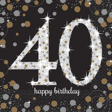 16 Serviettes 40 Ans - Argent / Noir