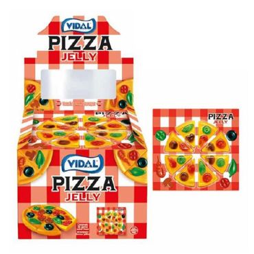Bonbons en forme de pizza gélifiée Vidal présentés en parts colorées | jourdefete.com