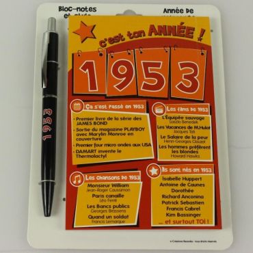 Bloc-notes et Stylo Année de naissance 1953