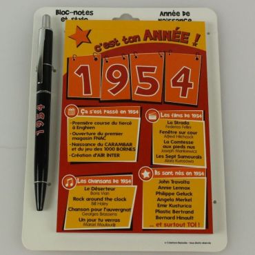 Bloc-notes et Stylo Année de naissance 1954