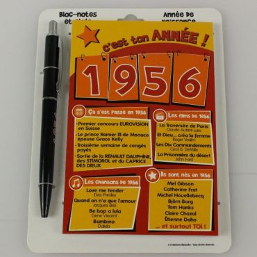 Bloc-notes et Stylo Année de naissance 1956