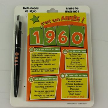 Bloc-notes et Stylo Année de naissance 1960 Bloc-notes et Stylo Année de naissance 1960