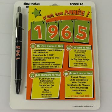 Bloc-notes et Stylo Année de naissance 1965