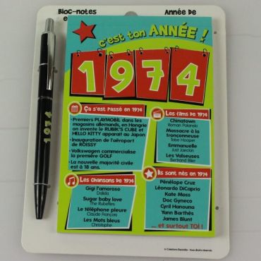 Bloc-notes et Stylo Année de naissance 1974