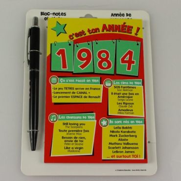 Bloc-notes et Stylo Année de naissance 1984