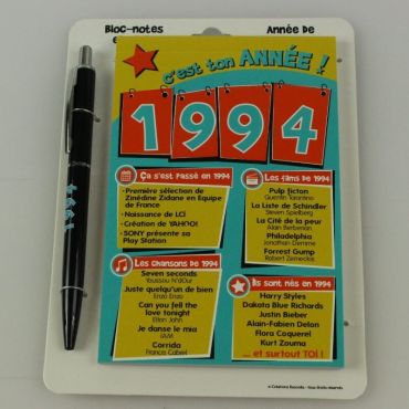 Bloc-notes et Stylo Année de naissance 1994 Bloc-notes et Stylo Année de naissance 1994