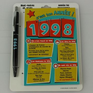Bloc-notes et Stylo Année de naissance 1998