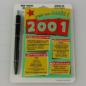 Bloc-notes et Stylo Année de naissance 2001