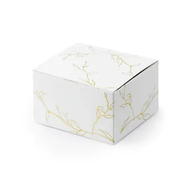 Boîtes blanches avec motifs de branches dorées | jourdefete.com