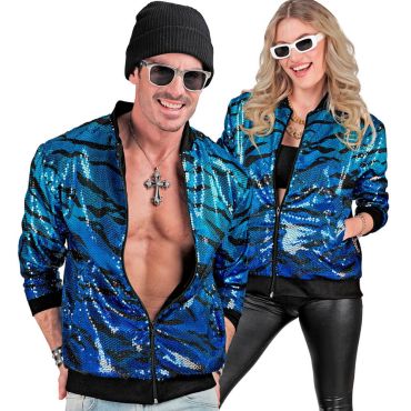 Veste disco bleue à sequins unisexe avec motif vague | jourdefete.com