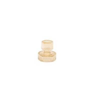 Bougeoir Double Lembata en Verre Ambré Rainuré  6 x 6 cm | jourdefete.com