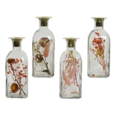 Bougeoir en verre avec fleurs séchées en décor - 19 cm - Modèle au choix | jourdefete.com