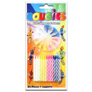 Bougies d'anniversaire avec leurs supports