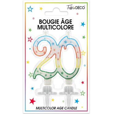 bougie d'anniversaire âge 20 ans multicolore