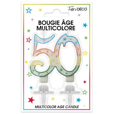 bougie d'anniversaire âge 50 ans multicolore